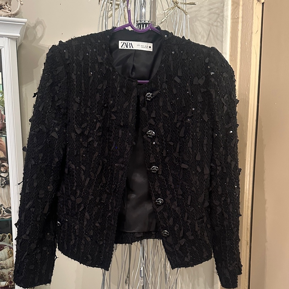 Zara Elegant Black Embellished Jacket